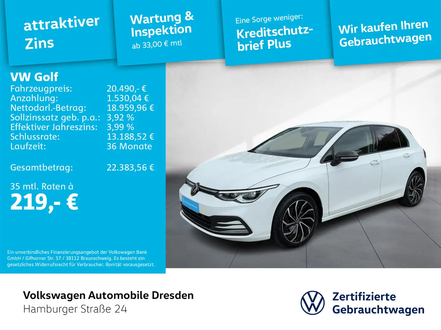 Volkswagen Golf VIII Active 1.0 TSI DSG LED NAV ACC SIDE Blanc - 1