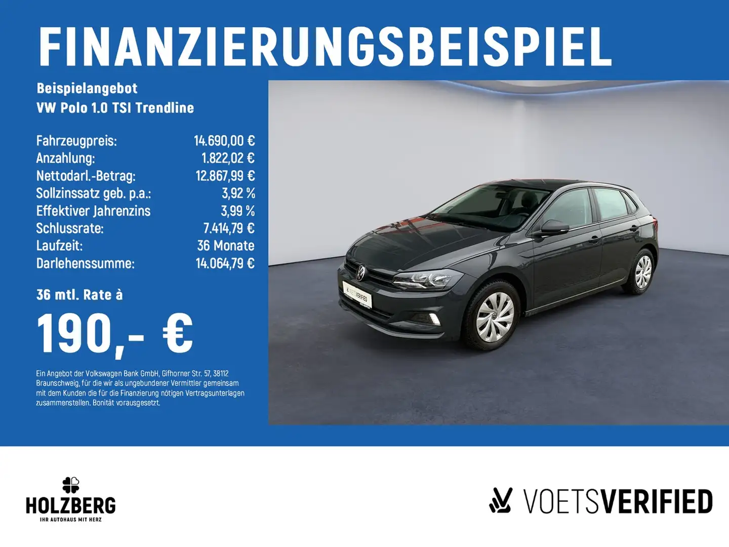 Volkswagen Polo 1.0 TSI Trendline TEMPOMAT+CARPLAY+KLIMA Grau - 2