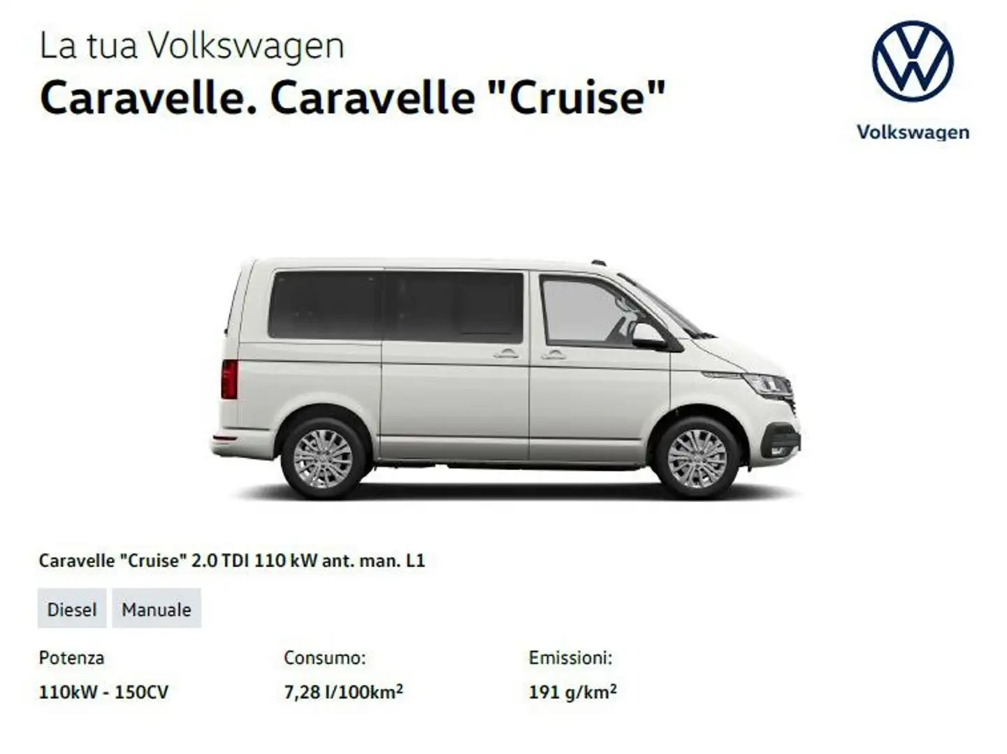 Volkswagen T6.1 Caravelle Caravelle "Cruise" 2.0 TDI 110 kW ant. man. L1 Bianco - 1