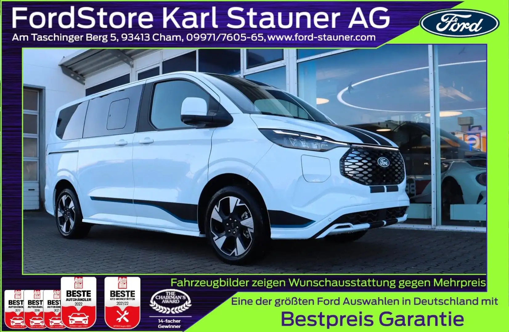 Ford Tourneo Custom Sport BEV 340 L1 0,0% FIN mgl.* Wit - 1