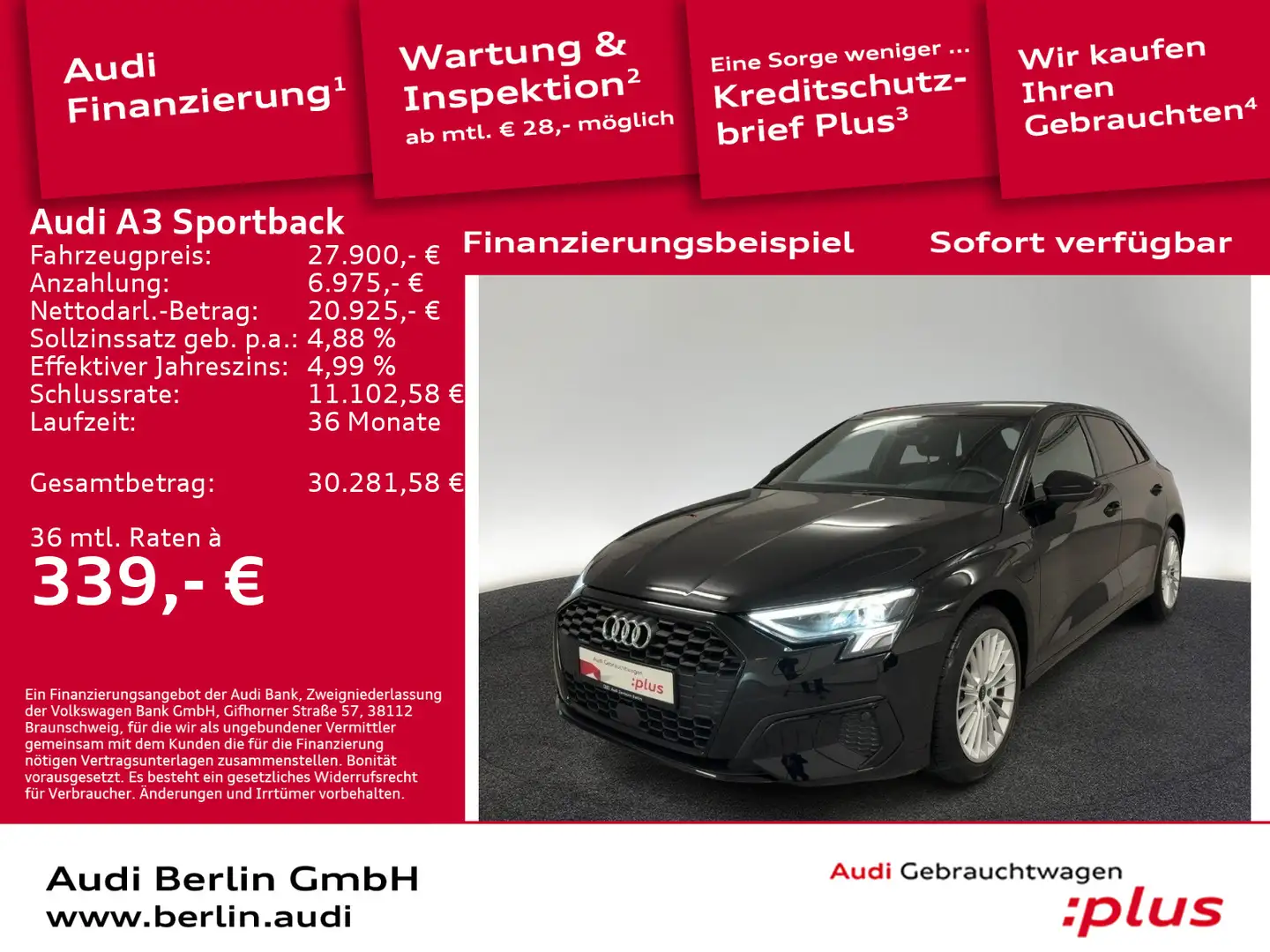 Audi A3 advanced 40 TFSI e S tr. LED RFK NA Schwarz - 1