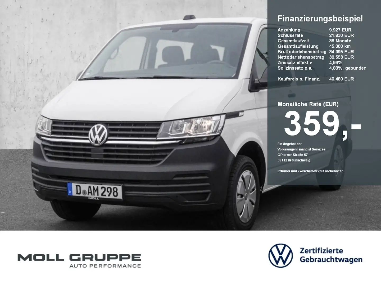 Volkswagen T6.1 Transporter Kombi KR 9-Sitze Klima PDC Weiß - 1