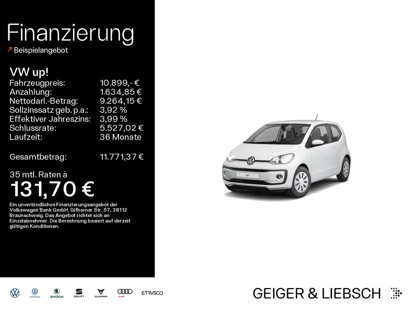 Volkswagen up! 1.0 move up!*KAMERA*NAVI*PDC*SHZ*KLIMA Weiß - 1