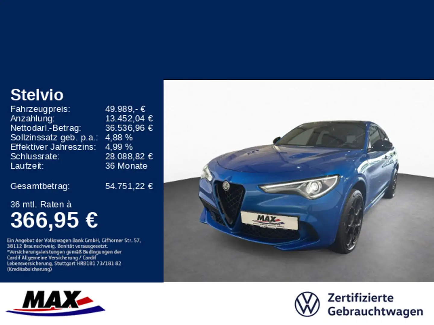Alfa Romeo Stelvio QUADRIFOGLIO Q4 2.9 V6 BI-TURBO PANO+H&K Blau - 1
