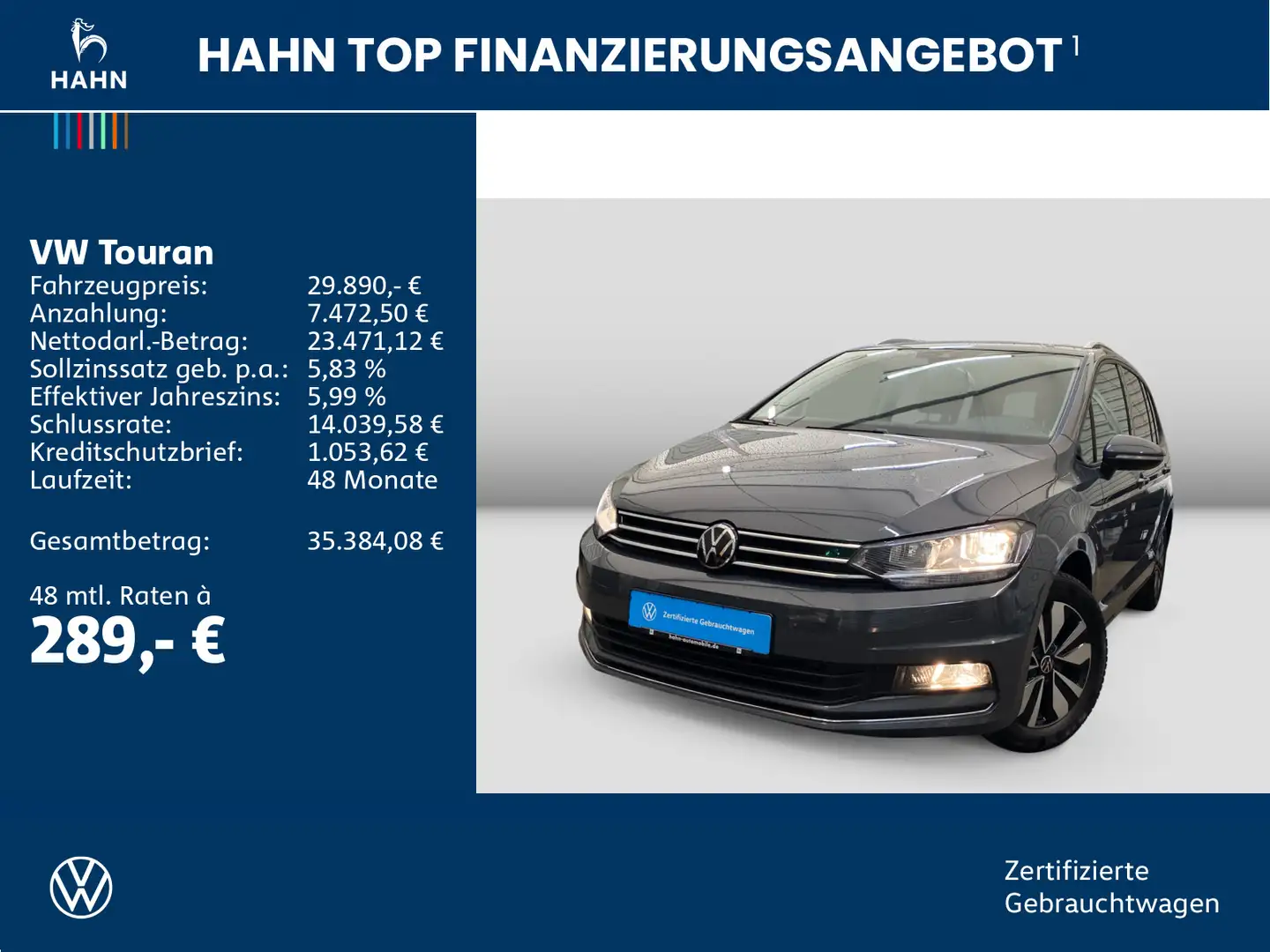 Volkswagen Touran 1.5TSI DSG Move 7-Sitze ACC App-C PDC Nav Grau - 2