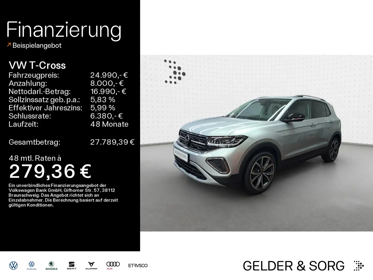 Volkswagen T-Cross Style 1.0 TSI IQ.LIGHT*ACC*Kamera*PDC+ Argent - 1
