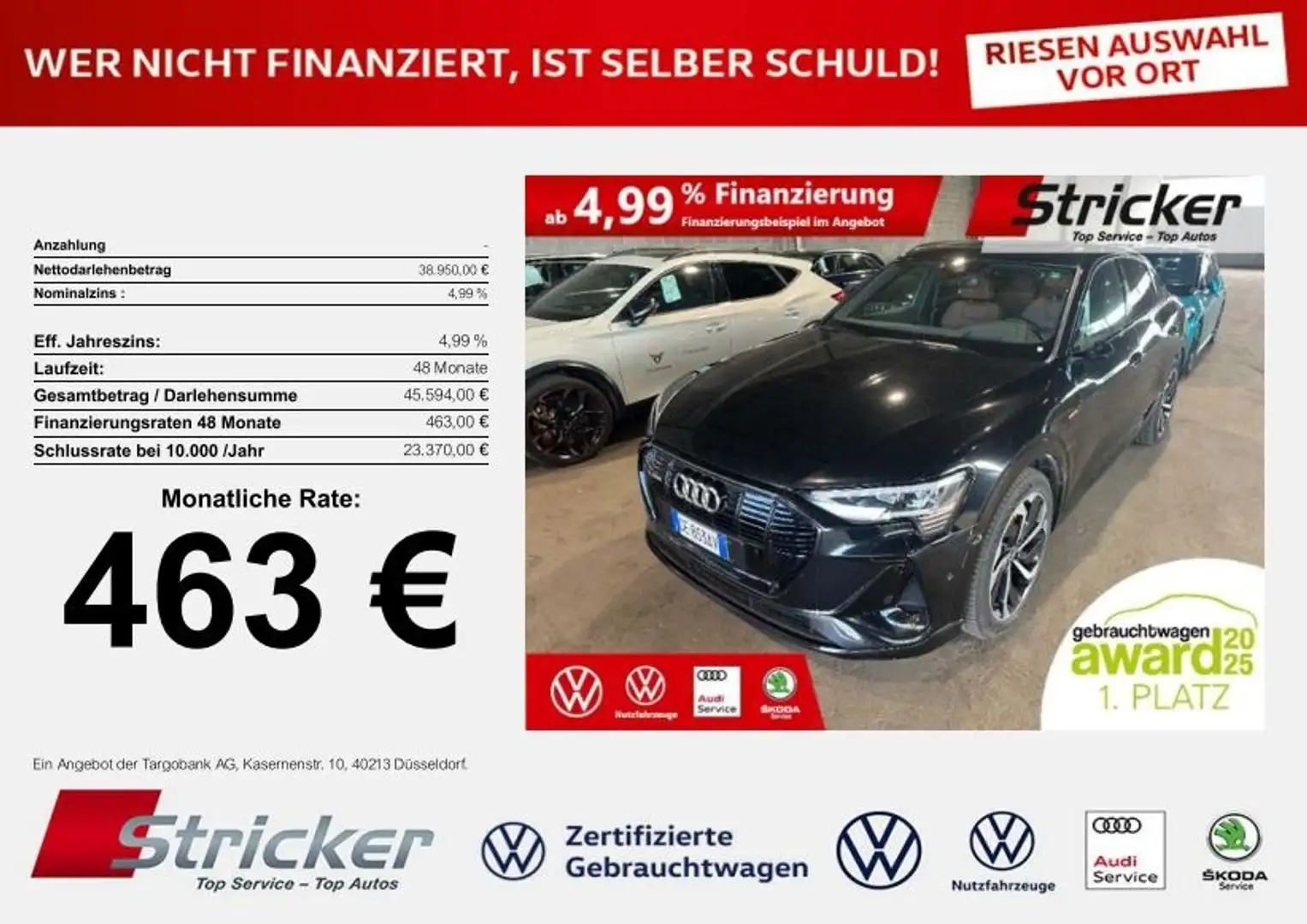 Audi e-tron 55 Sportback S-Line 463,-ohne Anzahlung Pano Matr Schwarz - 1