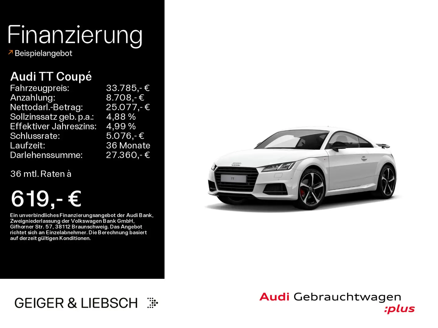 Audi TT 2,0 TFSI S-Line Comp+Matrix+B&O+black Weiß - 1