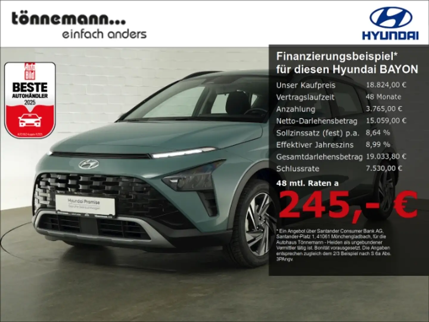 Hyundai BAYON T-GDI TREND 48V+VOLL LED+NAVI+RÜCKFAHRKAMERA+BOSE Grün - 1