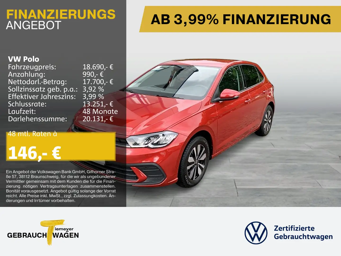 Volkswagen Polo 1.0 TSI MOVE LED NAVI VIRTUAL SITZHZ LM15 Rot - 1