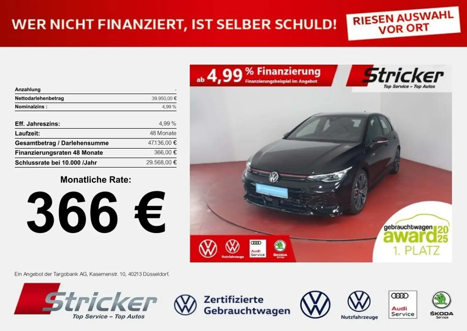 Volkswagen Golf GTI Clubsport 2.0TSI DSG 366,-ohne Anzahlung ACC Schwarz - 1