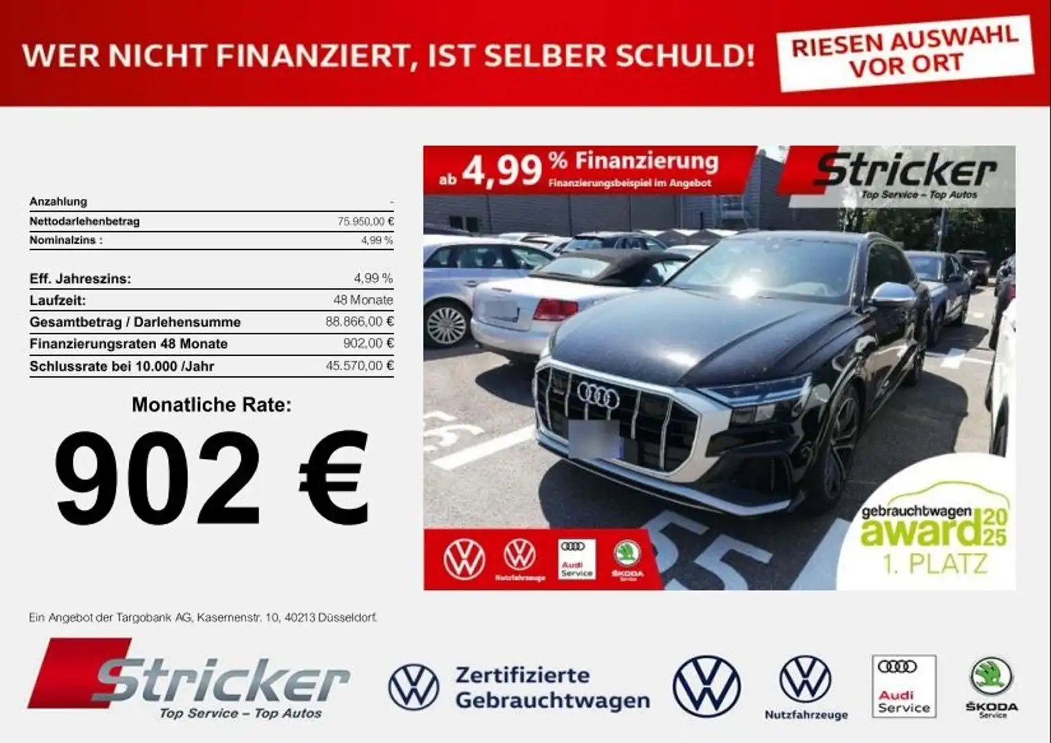 Audi SQ8 4.0TFSI 902,-ohne Anzahlung Navi Kamera Schwarz - 1