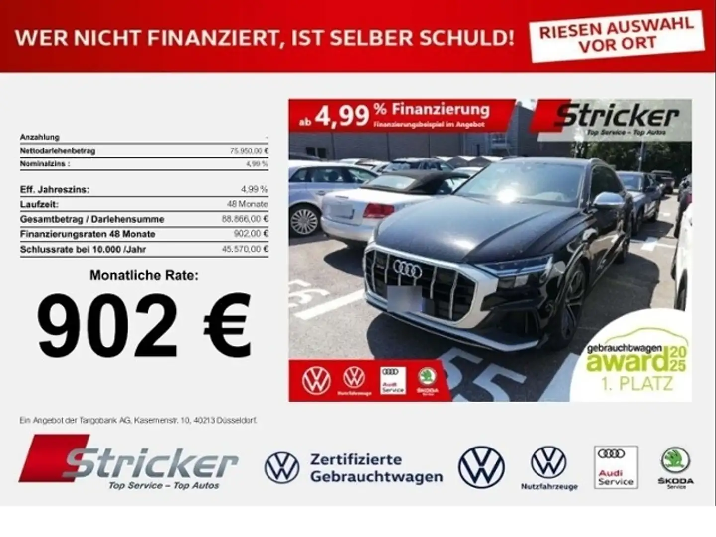 Audi SQ8 4.0TFSI 902,-ohne Anzahlung Navi Kamera Schwarz - 1