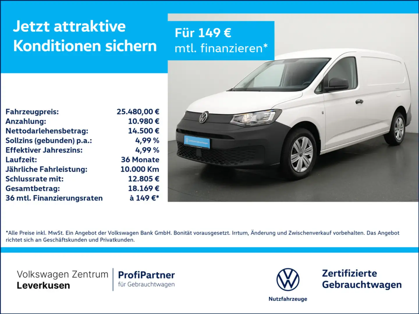 Volkswagen Caddy Cargo Maxi lang FLÜGELTÜREN SHZ PORT NA Weiß - 1