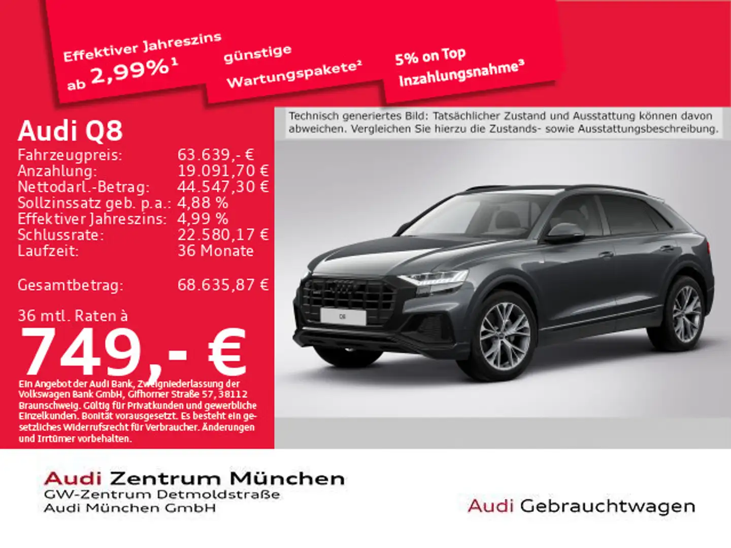 Audi Q8 50 TDI qu. tiptr. S line Luftfed./AHK/B&O/HD- Grau - 1