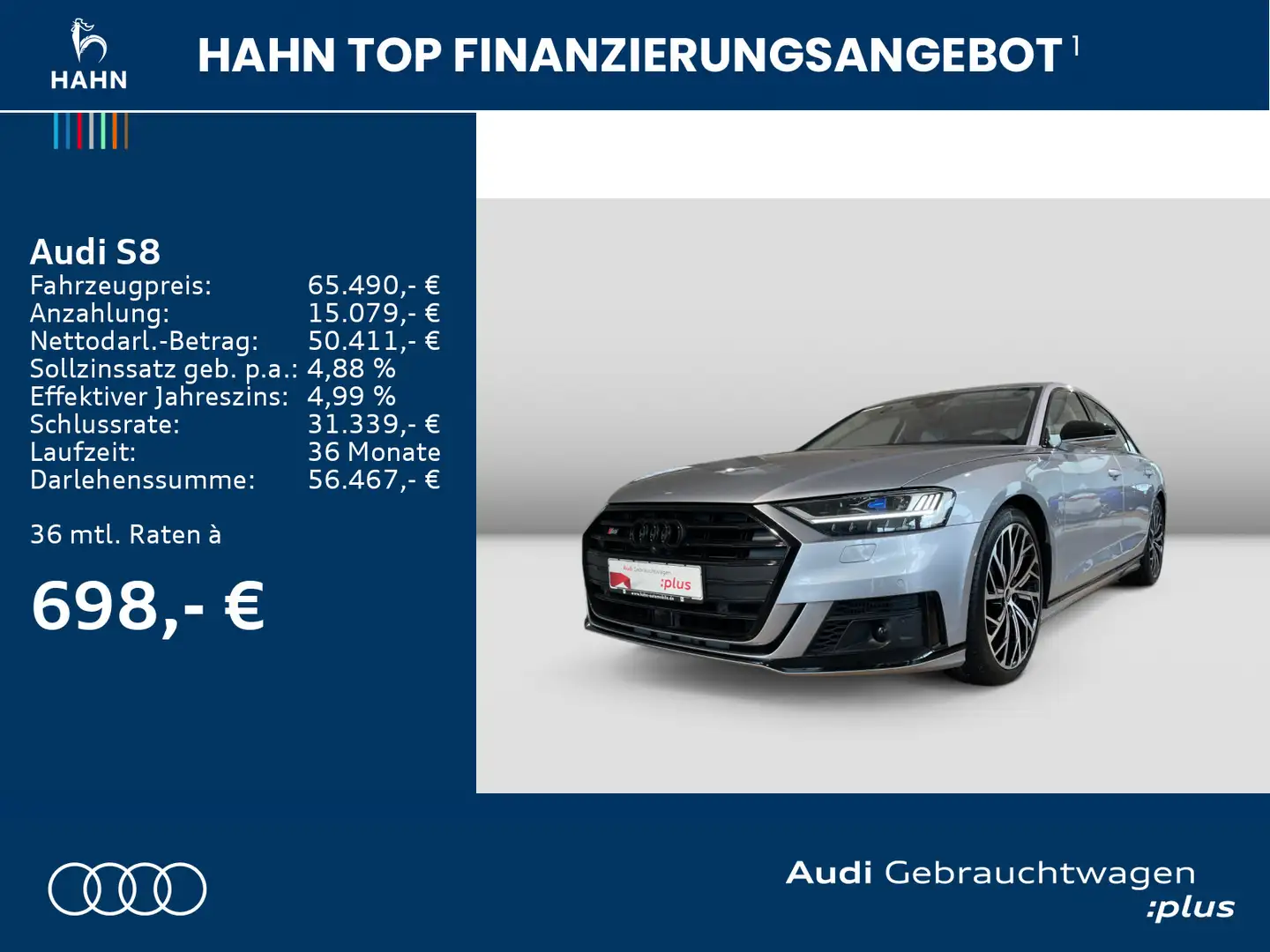 Audi S8 4.0TFSI quattro Tiptrc Laserlicht Standh 360° Argintiu - 2