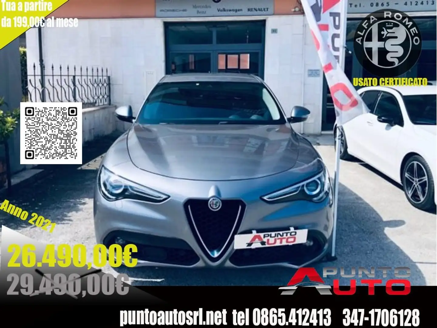 Alfa Romeo Stelvio 2.2 190 CV AT8 Q4 PALETTE-TELECAMERA PELLE Grigio - 1