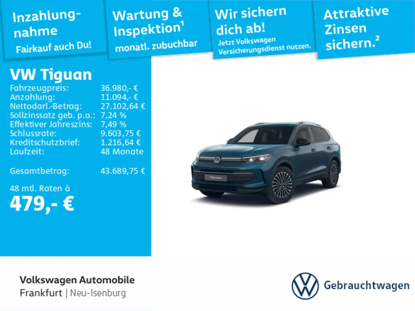 Volkswagen Tiguan 2.0 TDI DSG Goal Navi AHK IQ.LIGHT - HD-M Blau - 1
