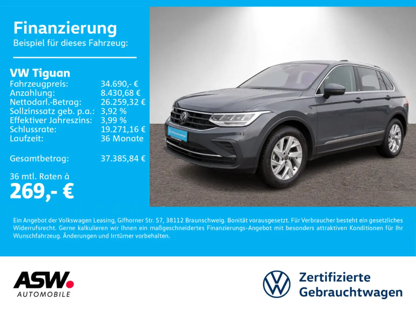 Volkswagen Tiguan MOVE 2.0TDI DSG LED Nav PDC ACC Stdhz AHK Grau - 1