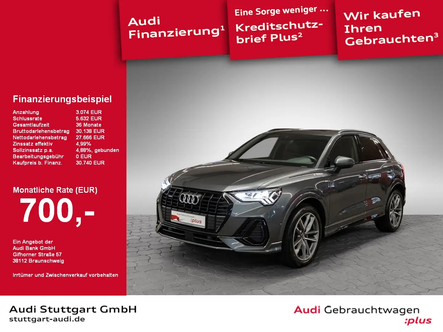 Audi Q3 45 TFSI quattro S line AHK Matrix Pano Kamera Grau - 1