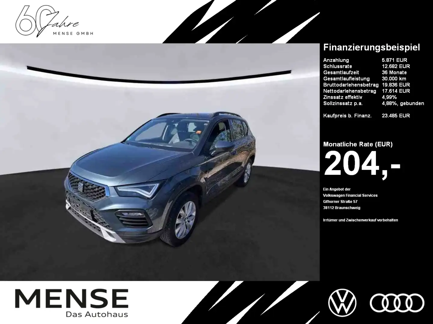SEAT Ateca 2.0 TDI 4x4 DSG Style |AHK|FLA|ACC|Beats Grau - 1