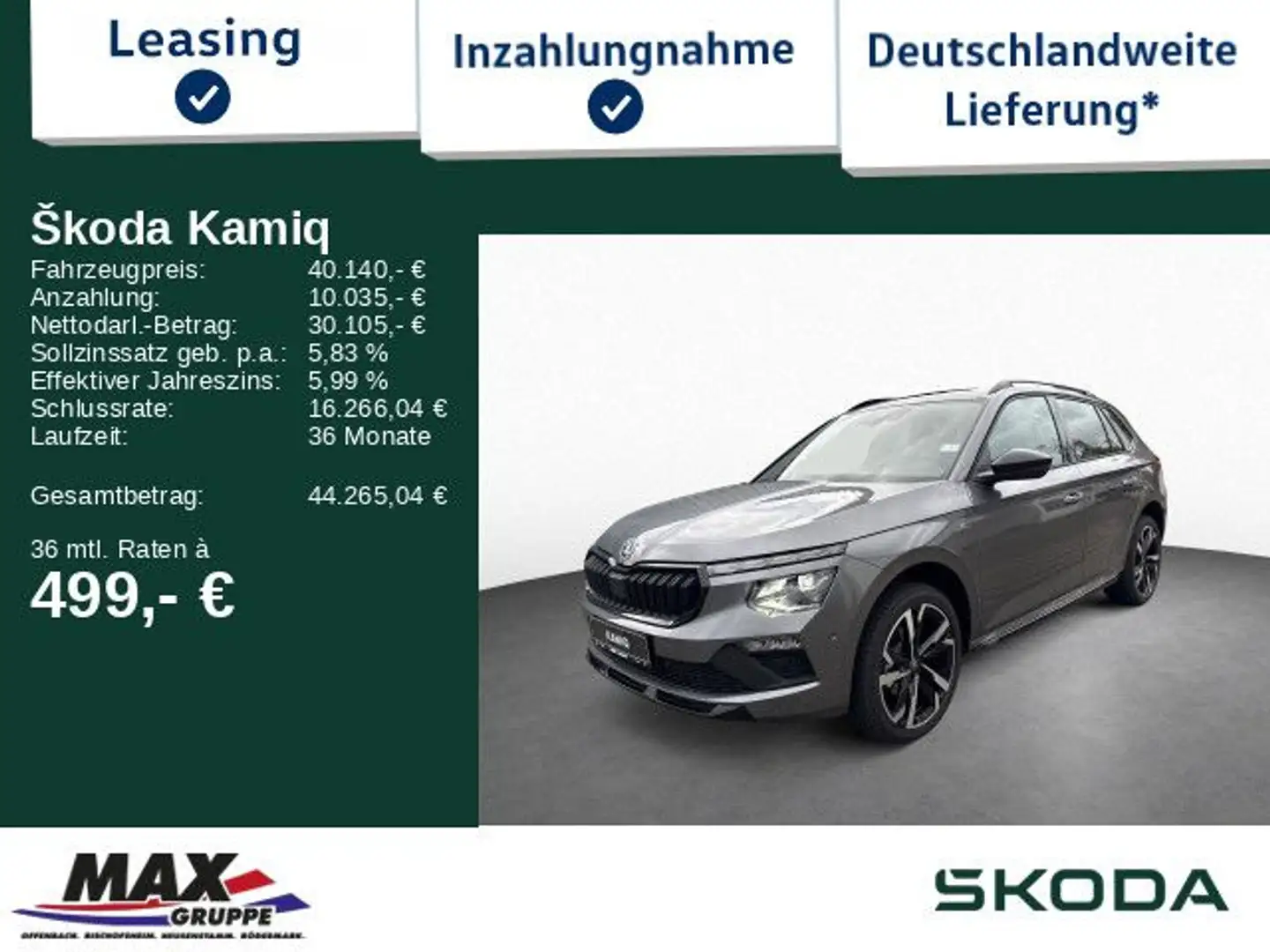 Skoda Kamiq Monte Carlo 1.0TSI 85kW MATRIXLED*PANO*KAM Grau - 1