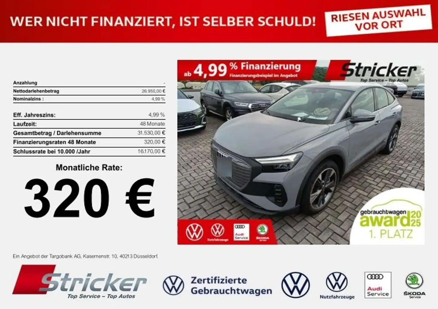 Audi Q4 e-tron Sportback 150/77 320,-ohne Anzahlung Navi Kamera Argento - 2