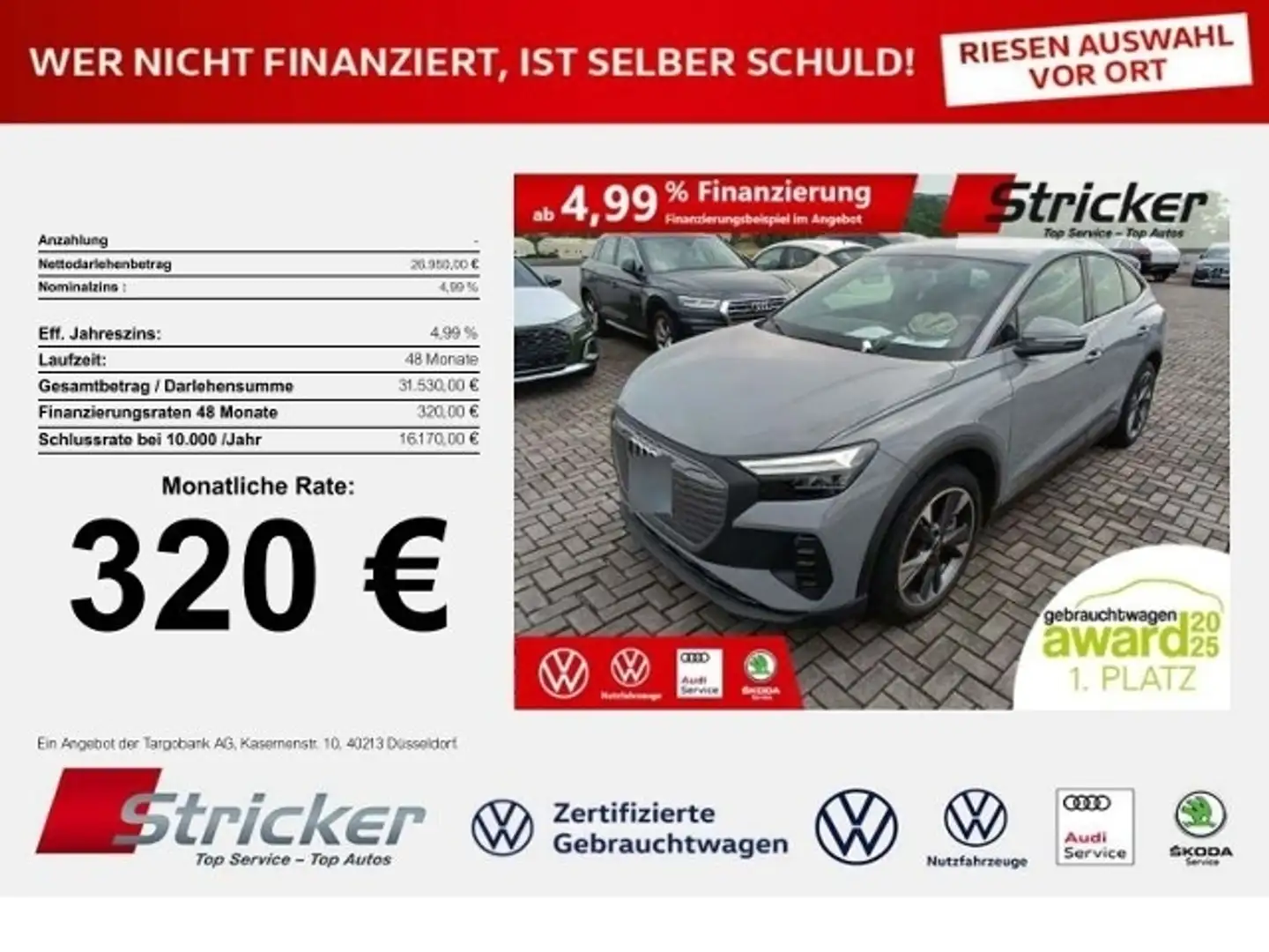 Audi Q4 e-tron Sportback 150/77 320,-ohne Anzahlung Navi Kamera Argent - 1