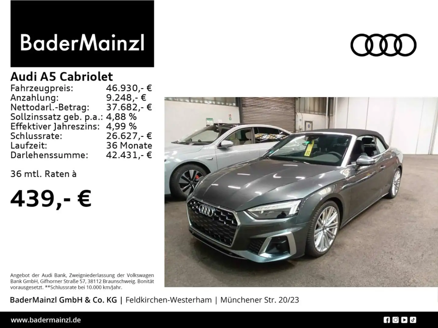Audi A5 40 TFSI quattro S tronic S line B&O Grau - 1