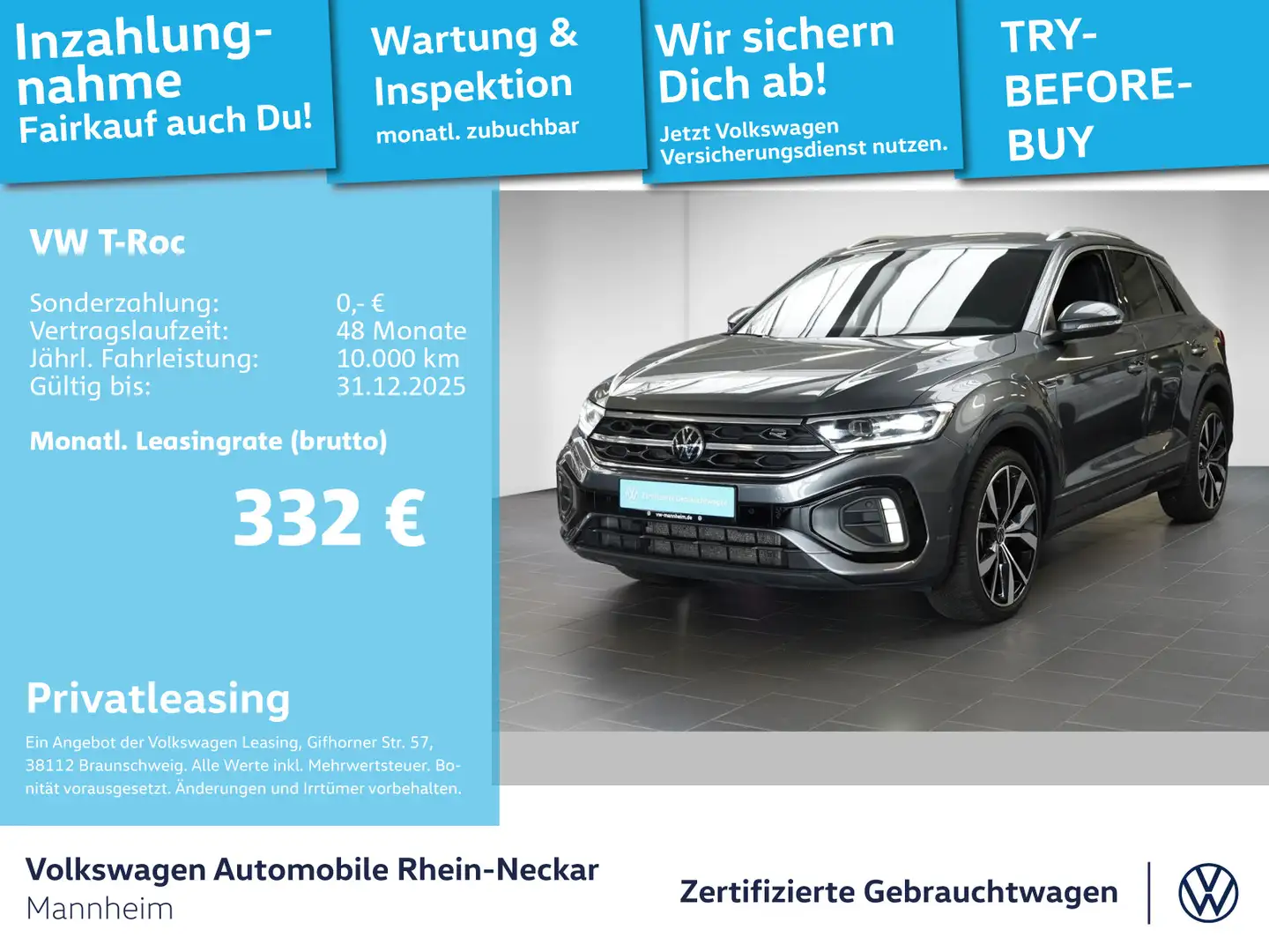 Volkswagen T-Roc 1.5 TSI R-Line DSG Navi Kamera LED-Plus uv Grau - 1