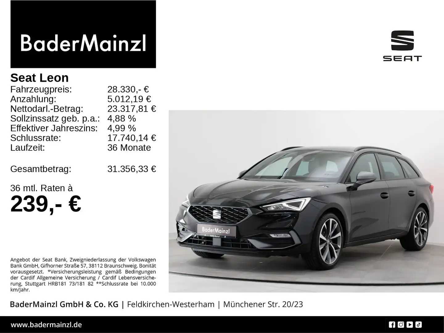 SEAT Leon ST 1.0 TSI DSG FR CarPlay SHZ Kam. BEATS Schwarz - 1