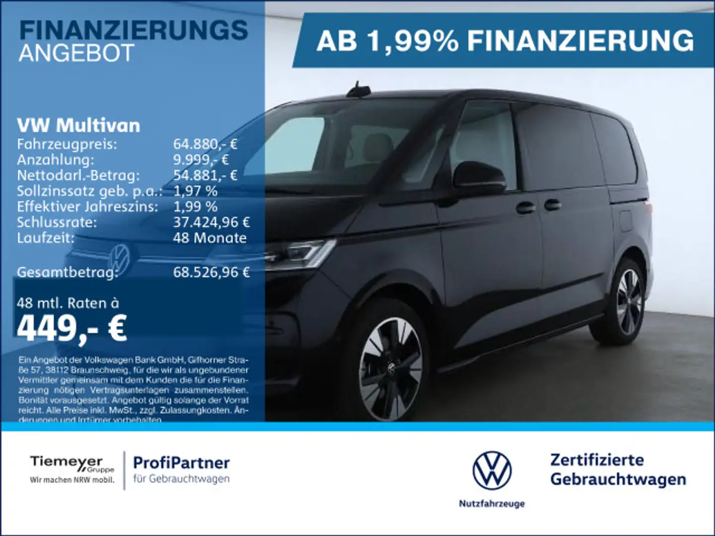 Volkswagen T7 Multivan T7 Multivan HYBRID ALLRAD LIFE AHK LM19 PANO ACC Schwarz - 1
