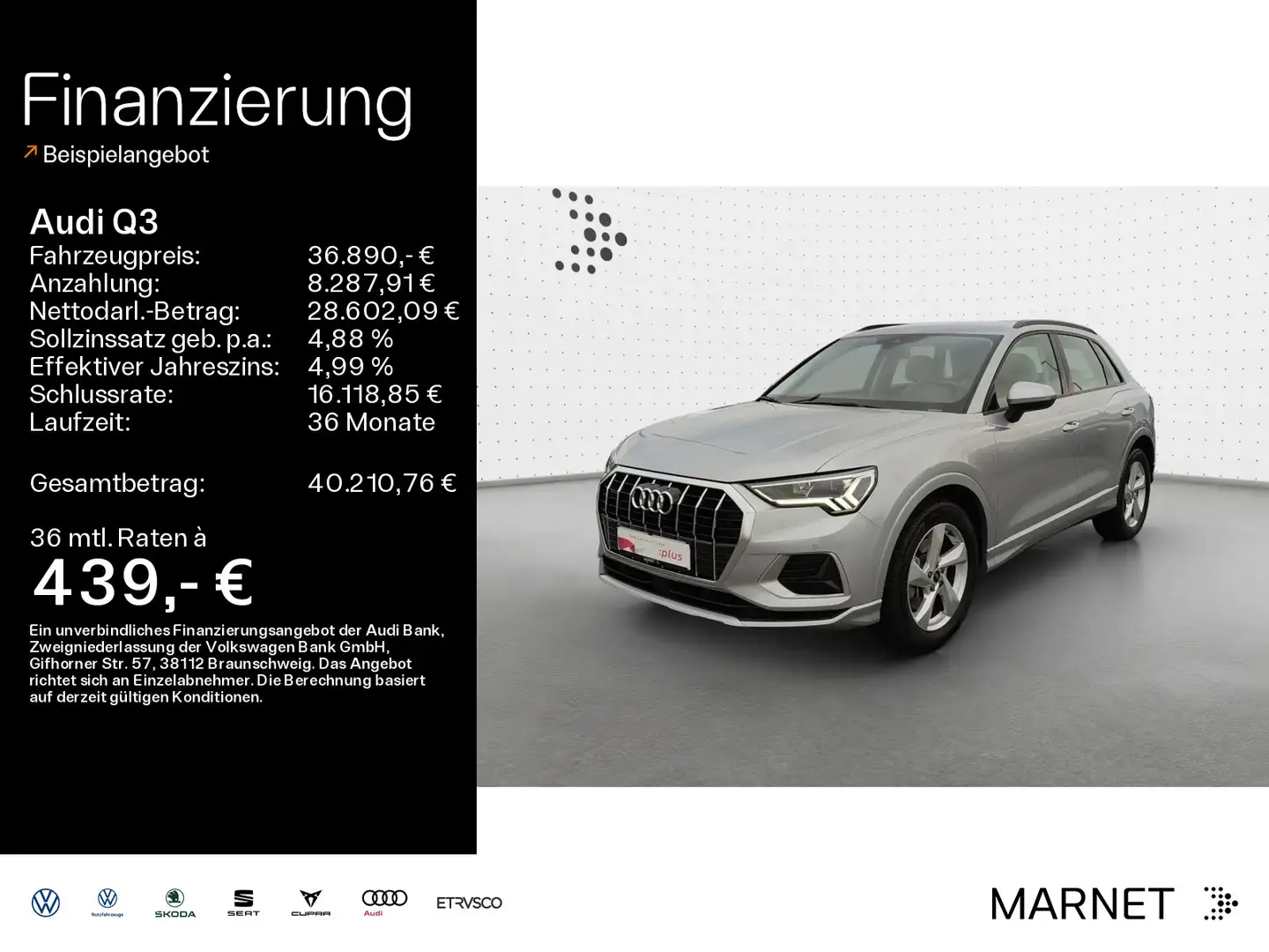 Audi Q3 advanced 45 TFSI quattro*Navi*LED*Alu*PDC*Vir Silber - 1