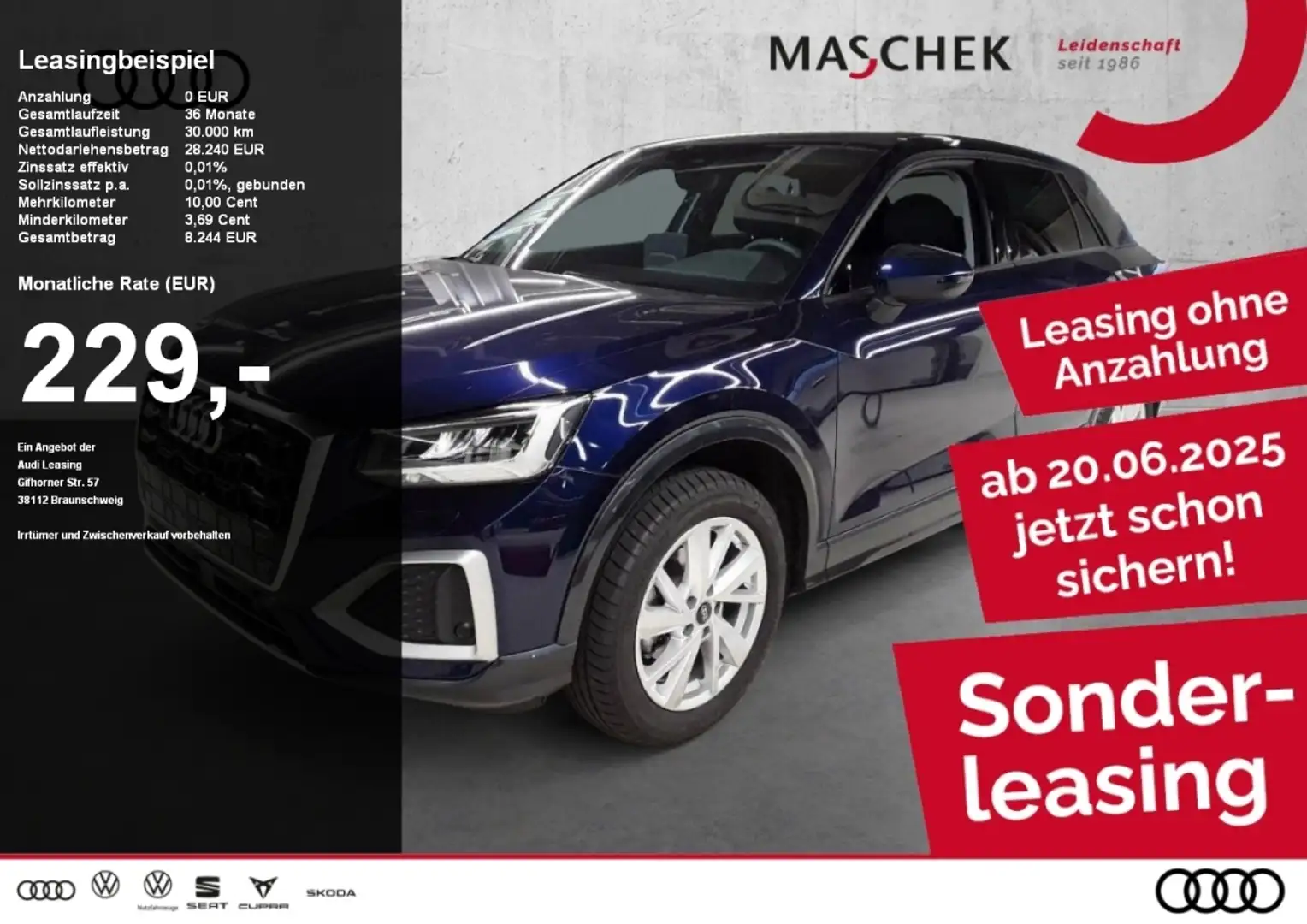 Audi Q2 Advanced 35 TFSI AHK LED VC PDC GRA DAB Sitzh Blau - 1