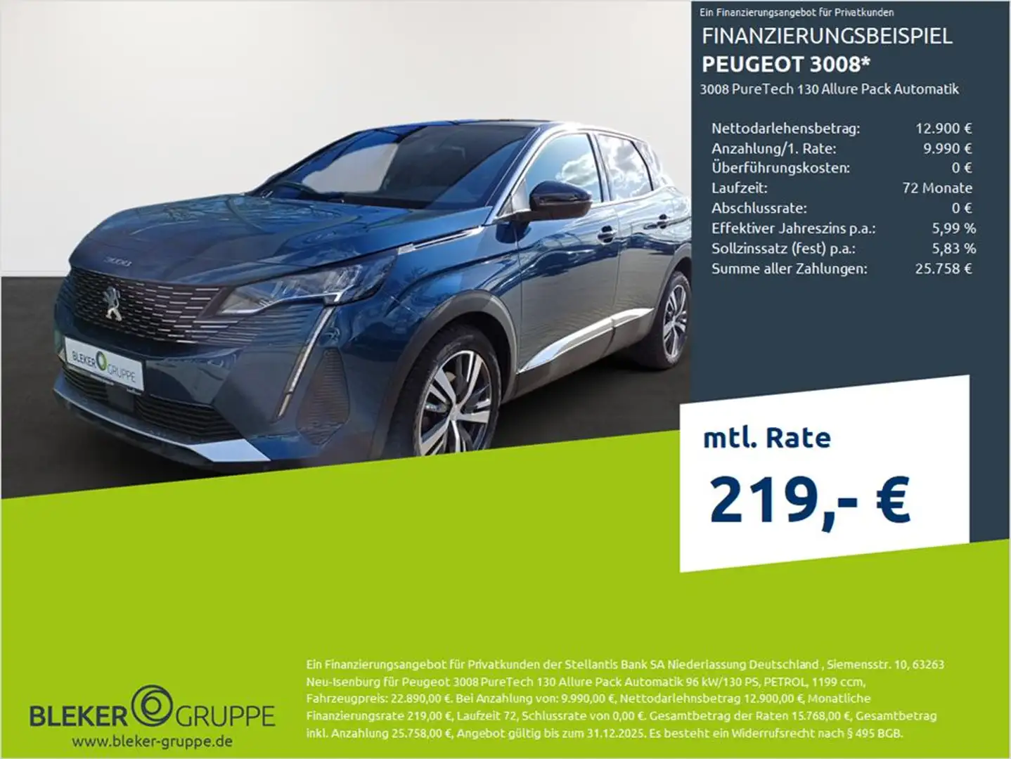 Peugeot 3008 PureTech 130 Allure Pack Automatik Blauw - 1