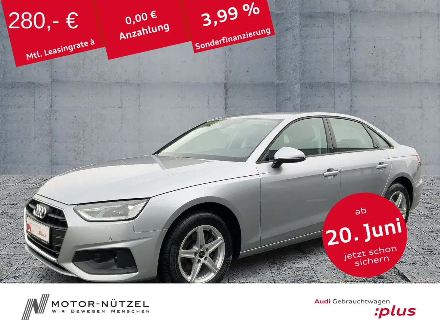 Audi A4 30 TDI S-TR NAVI+DAB+2xPDC+ACC+SHZ Silber - 1