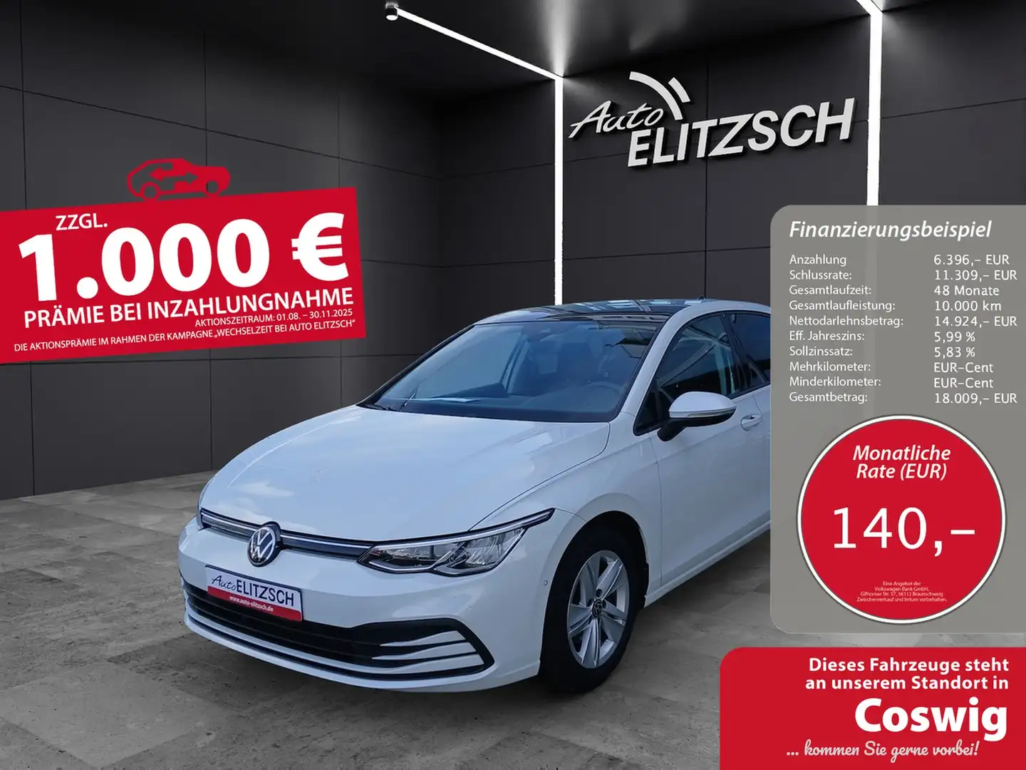 Volkswagen Golf VIII eTSI Life DSG LED AHK Navi Pano AID ACC Pa... Weiß - 1