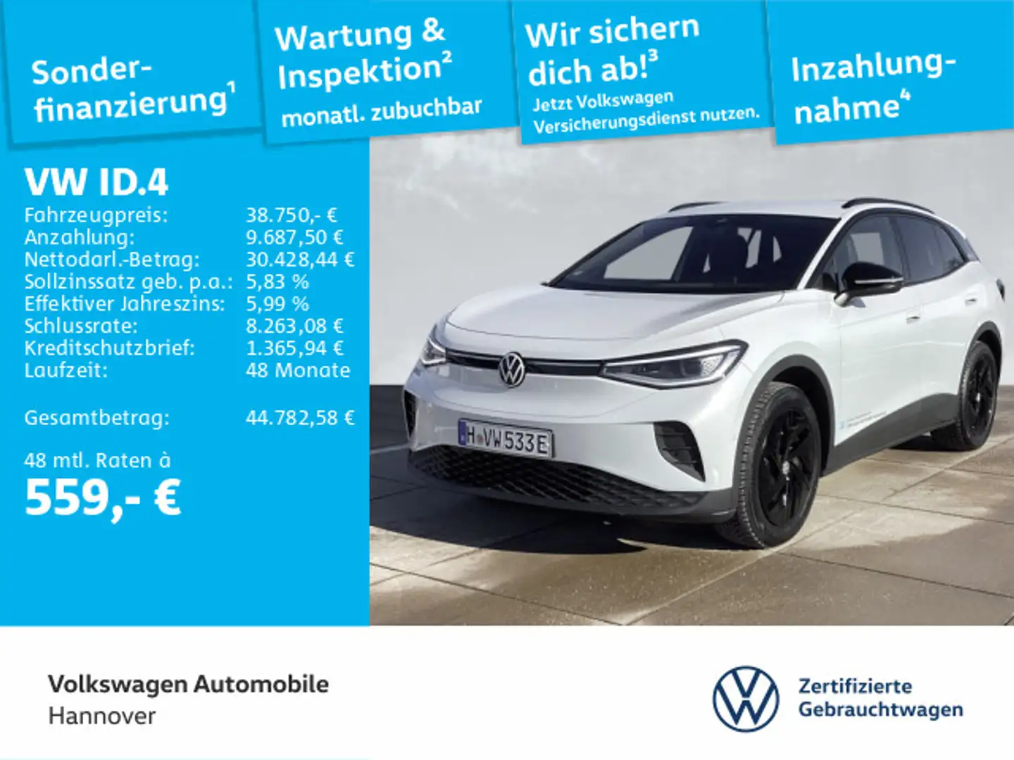 Volkswagen ID.4 GOAL Pro AHK IQ.LIGHT Rückfahrkamera Keyles Weiß - 1