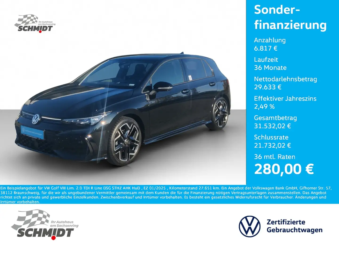 Volkswagen Golf VIII Lim. 2.0 TDI R Line DSG STHZ AHK HuD Schwarz - 1