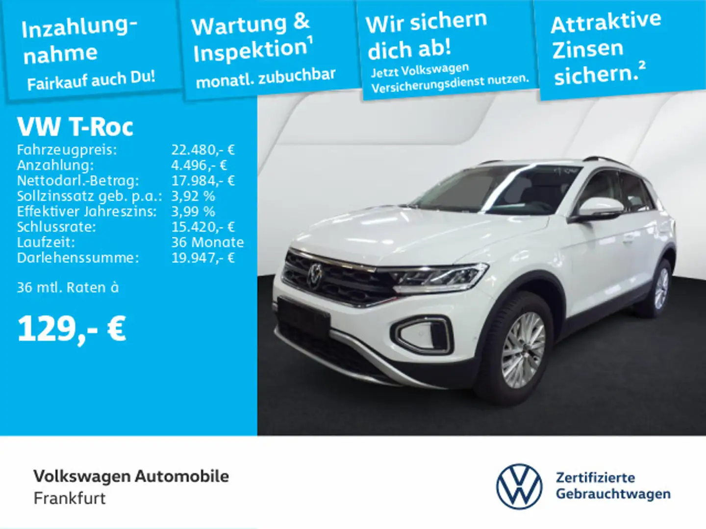 Volkswagen T-Roc 1.0 TSI Life Navi LED DAB+ FrontAssist Weiß - 1