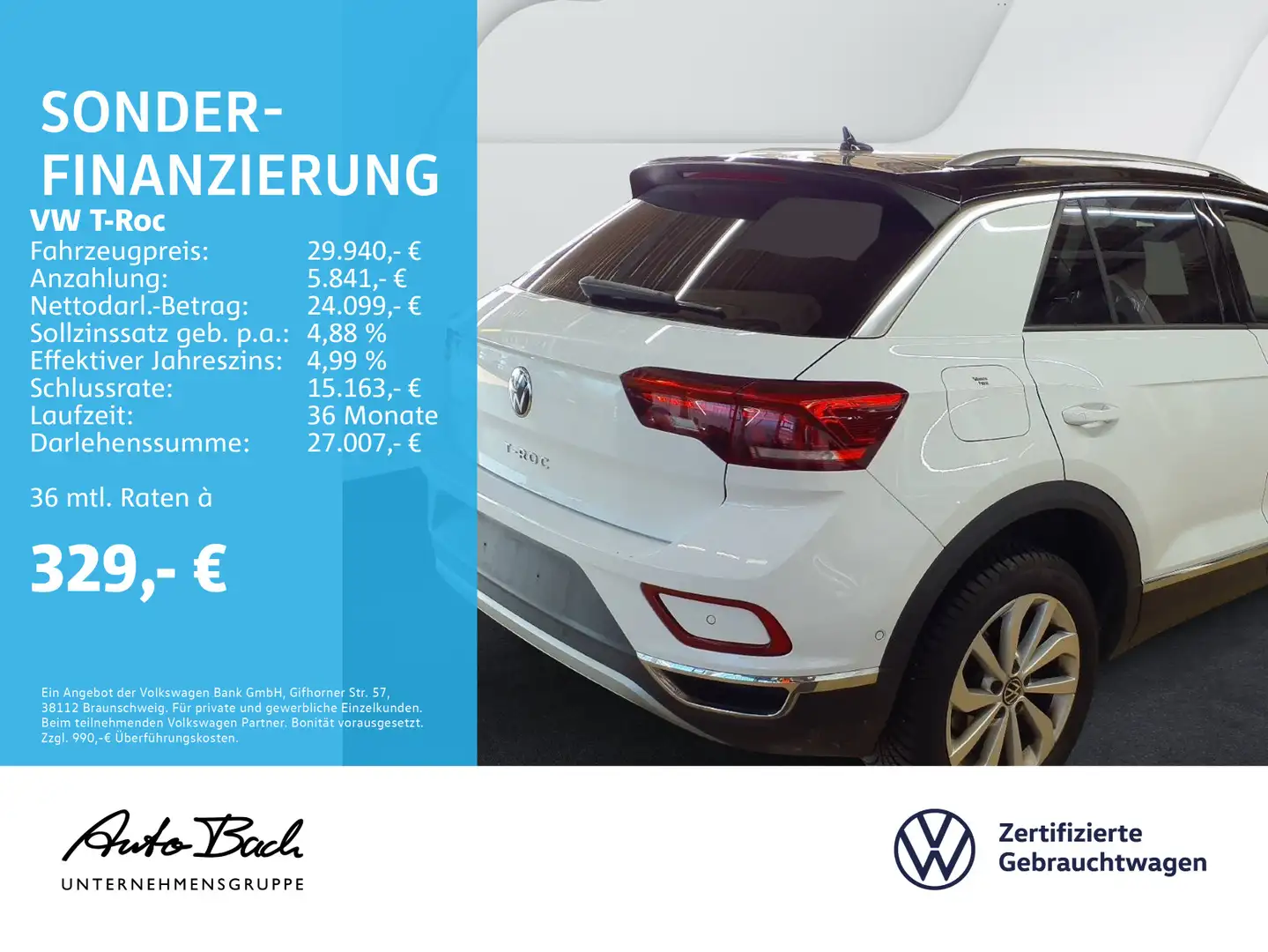 Volkswagen T-Roc 1.5 TSI DSG Style, Navi, LED, AHK, App-Con Weiß - 2