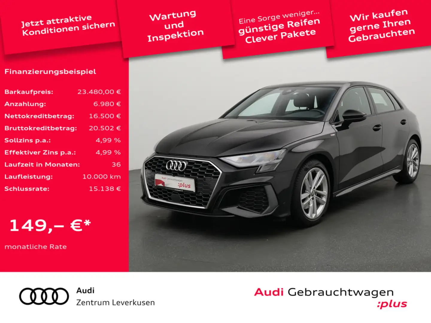Audi A3 Sportback S line VIRT ACC NAVI SHZ PDC LED Schwarz - 1