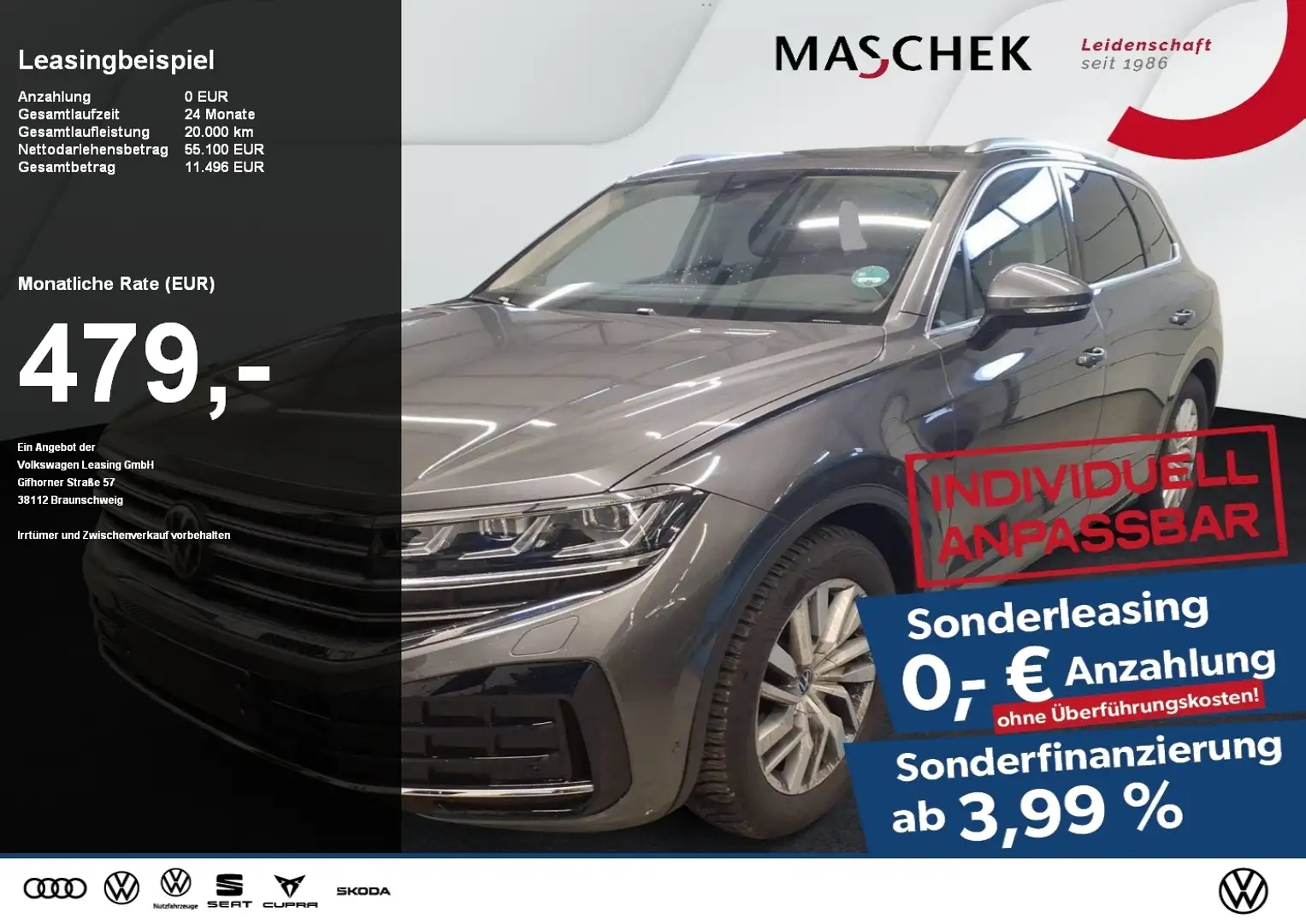 Volkswagen Touareg Elegance 3.0 TDI AHK Luftfwk Kamera Navi Sitzh. Grau - 1