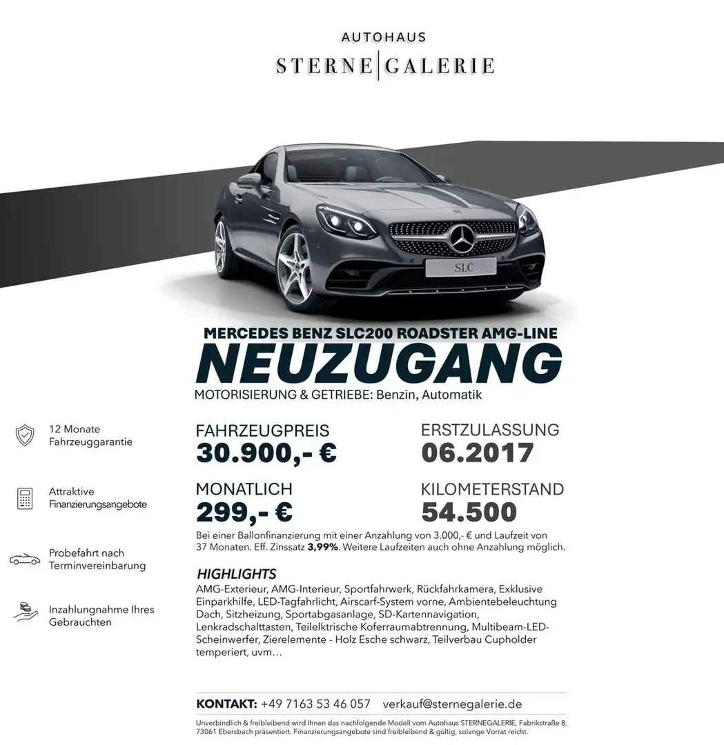 Mercedes-Benz SLC 200 AMG-LINE/RÜCKFAHR/LED/SITZH/AMBEINT Bi Grijs - 1