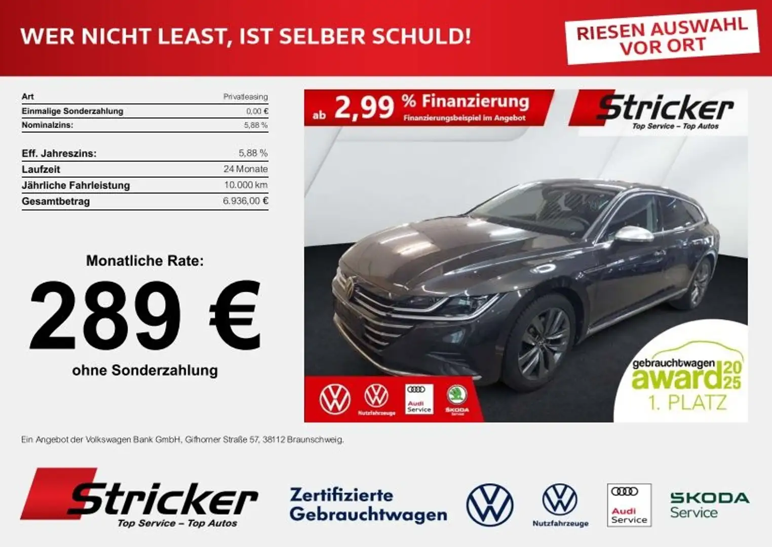 Volkswagen Arteon Shooting Brake 2.0TSI DSG 289,-ohne Anzahlung Nav Grau - 1