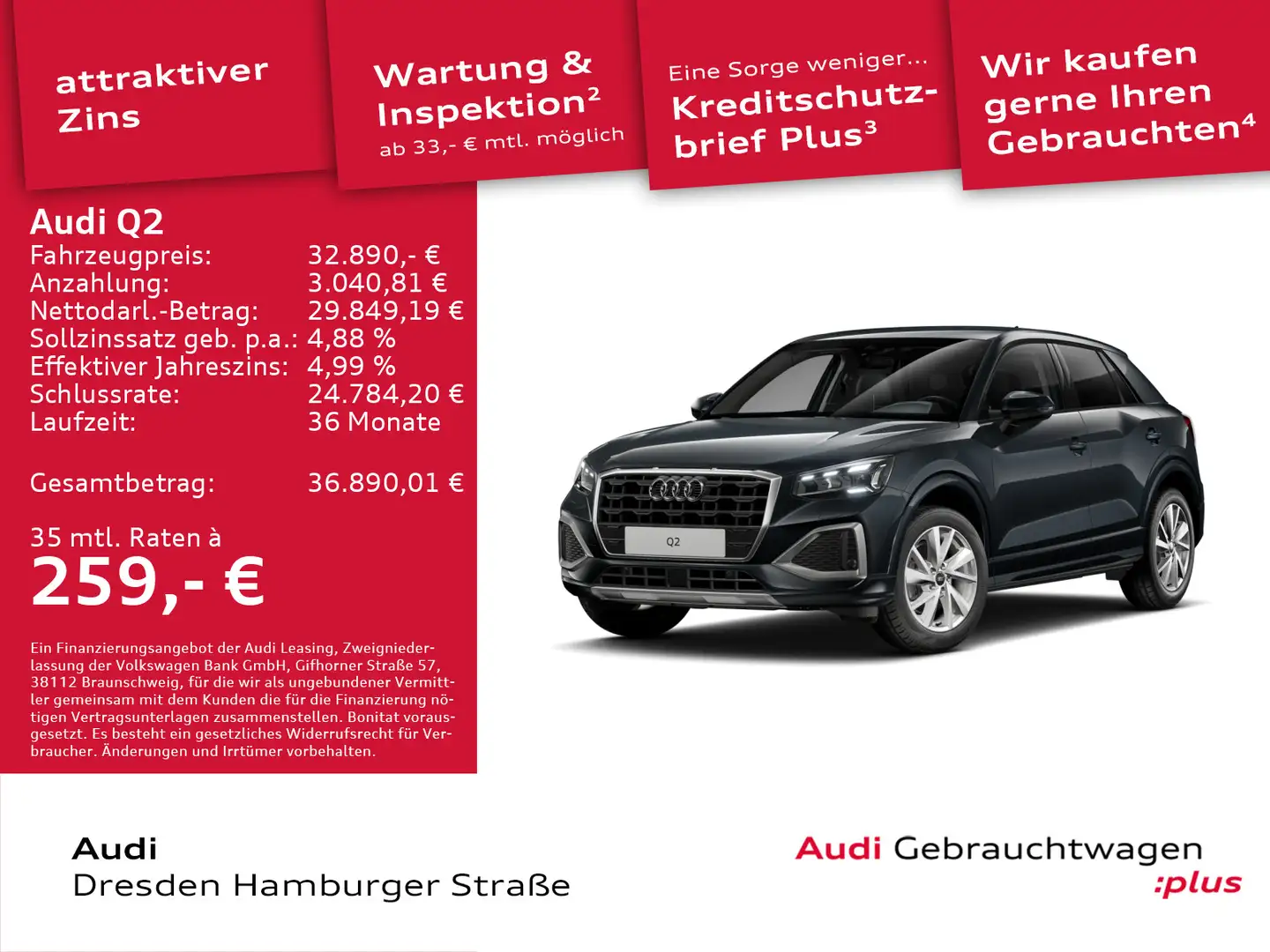 Audi Q2 Advanced 35 TDI S tronic AHZV Matrix LED Grau - 1