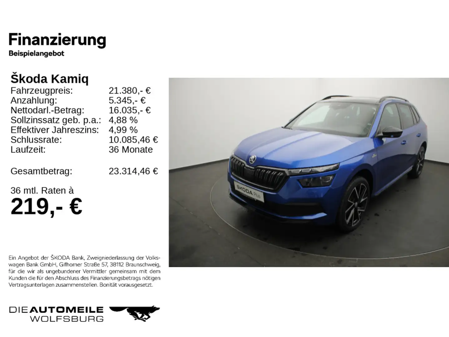 Skoda Kamiq 1.0 TSI DSG Monte Carlo LED/Navi/AHK Blau - 2
