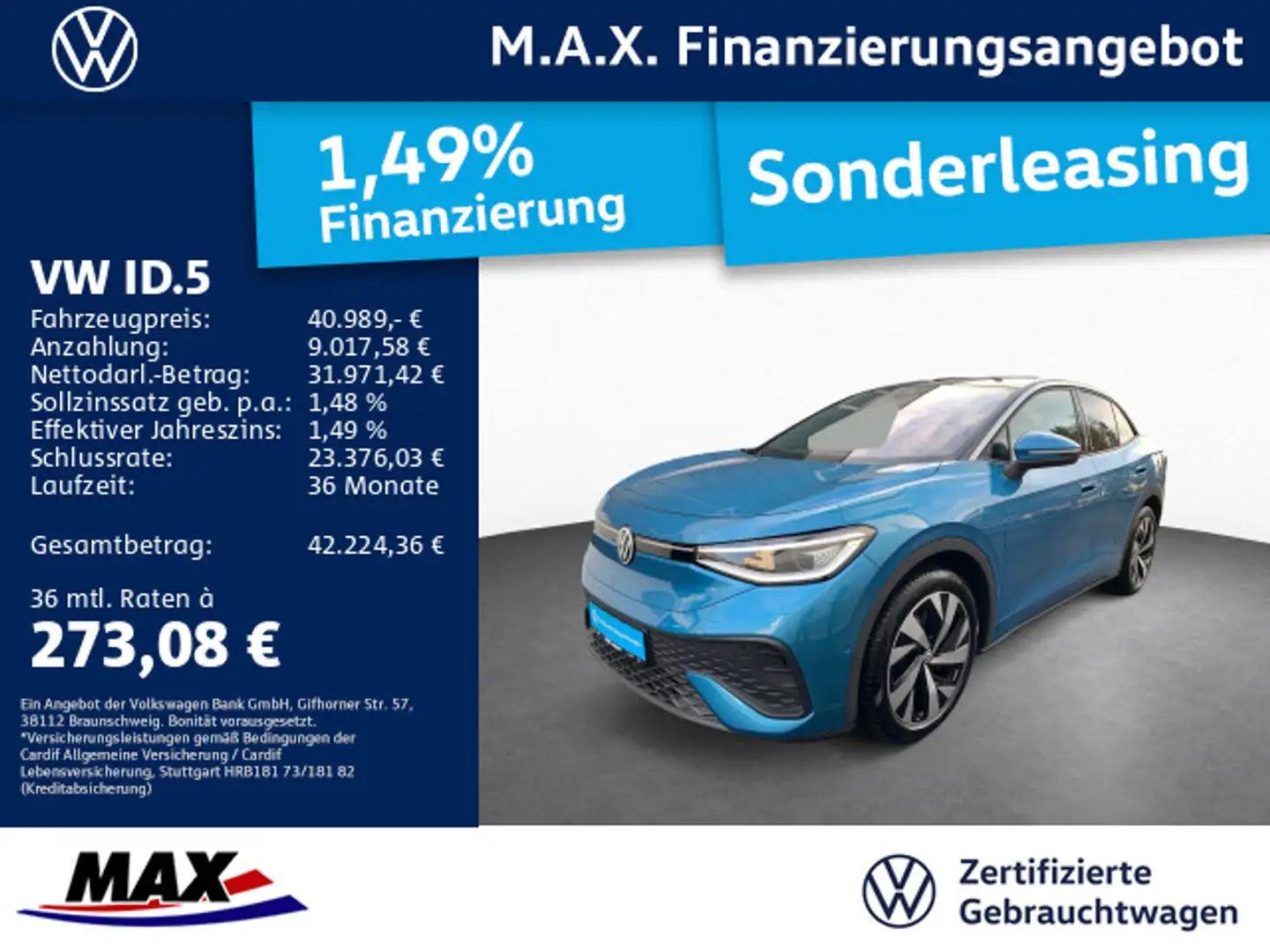 Volkswagen ID.5 PRO IQ.LIGHT+AHK+AUGM. HUD+HARMAN Blau - 1