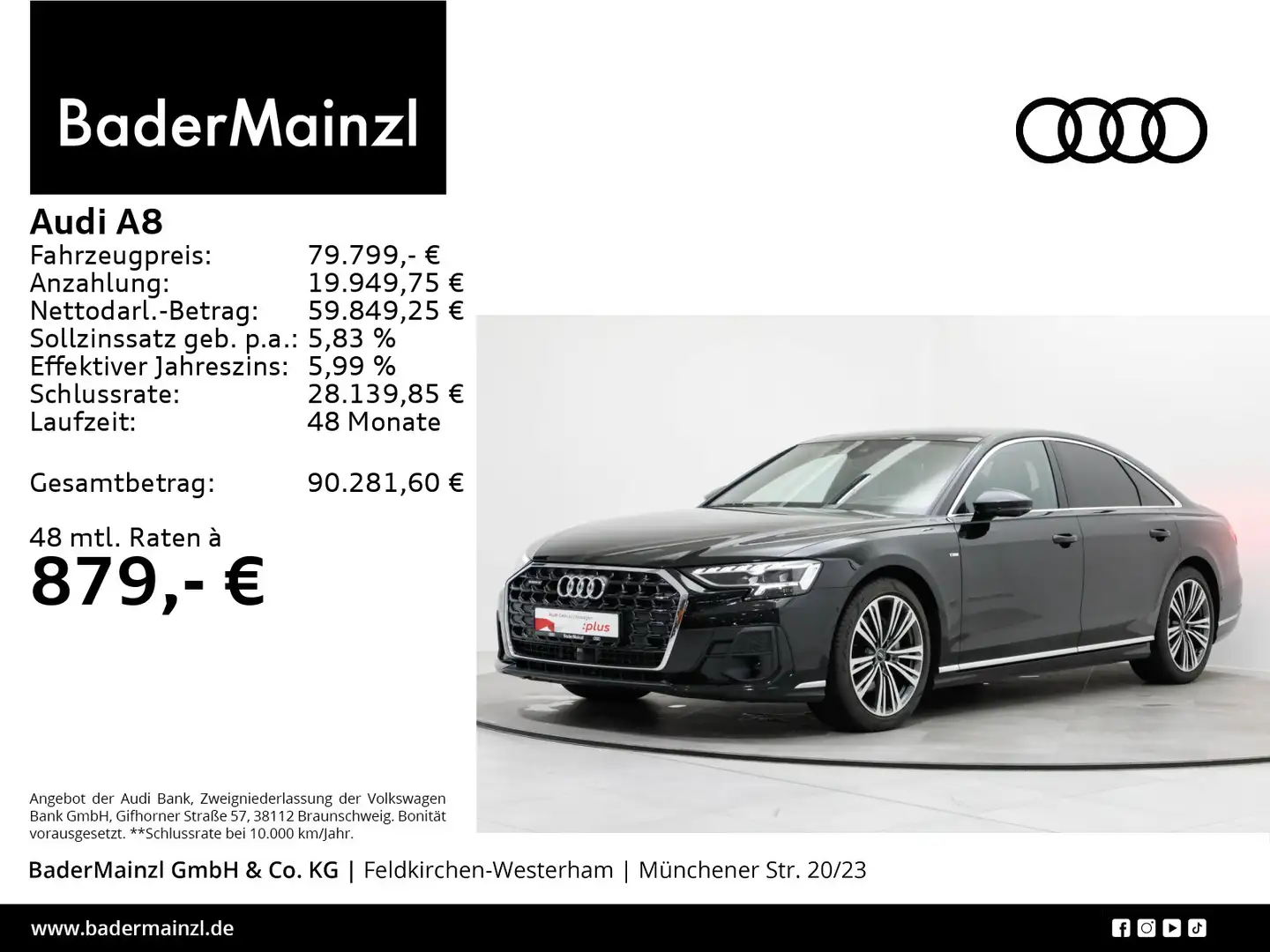 Audi A8 50 TDI quattro S line B&O StdHzg Pano Matrix Schwarz - 1