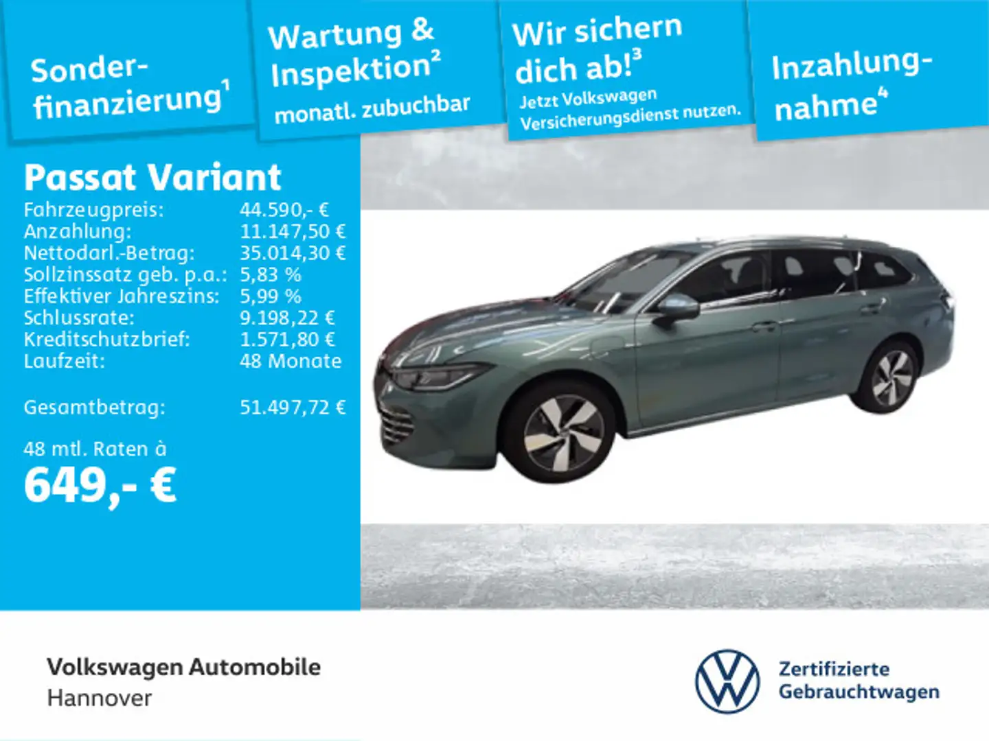 Volkswagen Passat Variant 1.5 TSI DSG eHybrid Elegance Navi Grün - 1